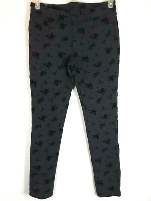 LC Lauren Conrad Pants Sz 8 Muted Black Velvet Floral Skinny Stretch Jeggings - Image 1 of 4