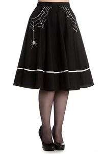 NWT Hell Bunny S Spider Web Halloween Black Skirt Goth Vamp Rockabilly 50 Muffet - Picture 1 of 12