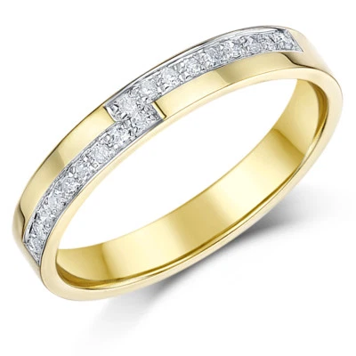 9ct Yellow Gold Diamond Ring Set 18pt Wedding 3mm Ring Band - Image 1 of 2