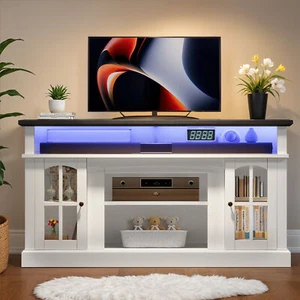 LED TV Stand Konsole mit Steckdosen offene Ablagen für 32 bis 65 im Fernseher Schrank - Bild 1 von 10