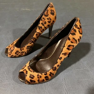 Ralph Lauren Cheetah Print Peep Toe Pump Women Heels Shoes Size 6 1/2 M - Picture 1 of 8