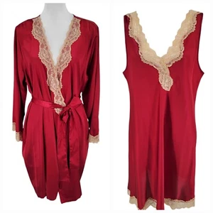 Morgan Taylor Intimates Gown and Robe Set L / XL Satin Red Tan - Picture 1 of 15