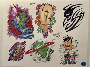 Vintage Tattoo Flash Wall Art Sheet Print by Ray Askey 1998 Alien Skater - Picture 1 of 1