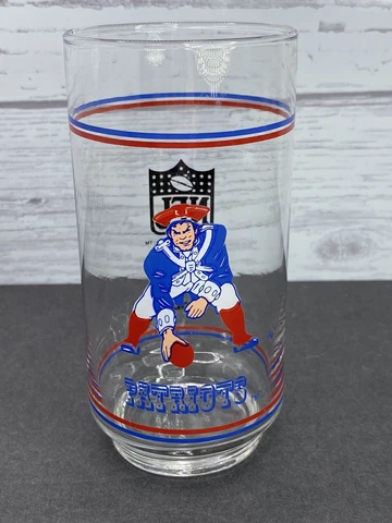 New England Patriots Vintage 1980's  Mobil 16oz tall Glass Cups NFL Clean! Cover