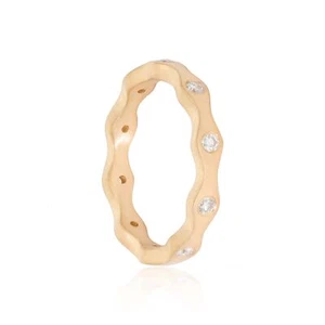 Oro 14K 0,20 quilates Anillo de alianza de boda curvado de diamantes genuino al ras joyería fina - Imagen 1 de 8