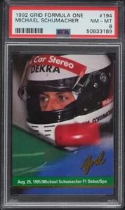 1992 Grid Formula One Michael Schumacher #194 novato tarjeta de radiocontrol - PSA 8 casi nuevo - Como nuevo - Imagen 1 de 2