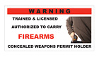 Autocollants d'avertissement pour porte-armes à feu dissimulées porte-permis CCW / pack de 6 + livraison GRATUITE