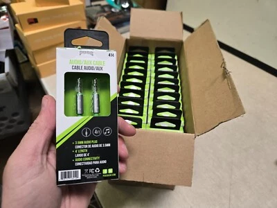 BOX OF 24 SEALED PUGS 4 Foot Audio/Auxiliary Jack 3.5mm Braided Cable Gray - Image 1 of 4