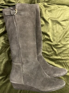 Steven New York Womens Intyce Tall Riding Boots Wedge Heel Gray Suede Size 8M - Picture 1 of 12