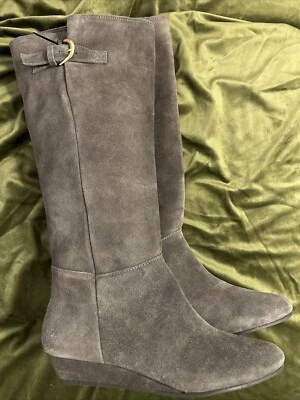 Steven New York Womens Intyce Tall Riding Boots Wedge Heel Gray Suede Size 8M - Image 1 of 4