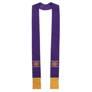 Clergy Stole Catholic Priest Mass Pastor Stole with Floral Cross Embroidery - Picture 1 of 12