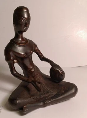 Vintage Brass Bronze Musician Statue Figurine Drum Player 5 3/4" Tall - Image 1 of 4