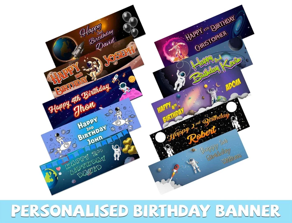 Banners de cumpleaños con diseño de espacio personalizados decoración de fiestas para niños niños 654 Foto 1 de 1
