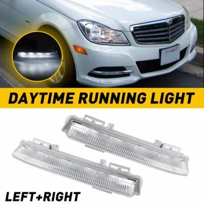 Pair LED DRL Fog Lights Daytime Running Lamp For Mercedes Benz C-Class W204 C250 Foto 1 de 4