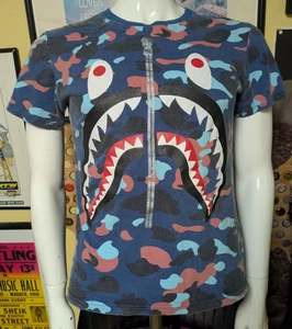 Womens A Bathing Ape BAPE Camo Shark Zipper Missile Bomber Face WGM Shirt Small - Picture 1 of 6