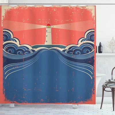Leuchtturm Duschvorhang Leuchtturm Waves Sea - Bild 1 von 4