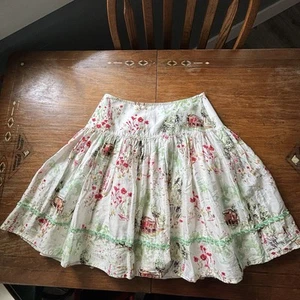 Kay Unger Watercolor Scenic Skirt Pleated Women’s 6 Cotton Silk Fairy Coquette  - Picture 1 of 11