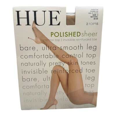 HUE Polished Sheer Invisible Reinforced Toe Control Top Pantyhose Natural size 2 - Image 1 of 2