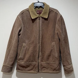 Wilsons Leather Vintage 90s Suede Leather Sherpa Aviator Jacket Tan Medium M - Picture 1 of 13