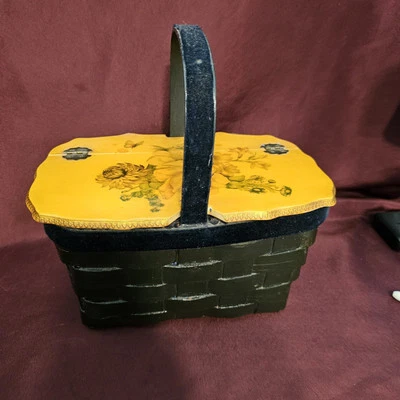 VTG 1970s Hand Painted & Decorated Basket Handbag Purse Decoupage Flower Velvet - Image 1 of 4