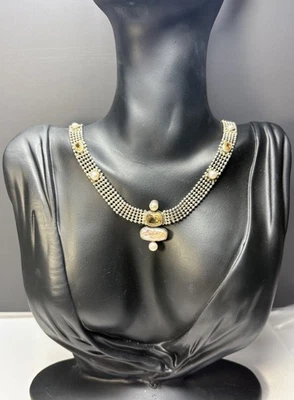 Collar artesanal de malla de plata esterlina citrino y perlas estación 16 pulgadas Foto 1 de 4