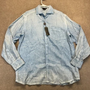 Tulliano Geena Shirt Men's Large Long Sleeve Button Up 100% Linen Indigo NEW - Picture 1 of 9