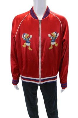 Gucci Mens Silk Full Zipper Duck Bomber Jacket Red Blue Size EUR 52 - Image 1 of 4