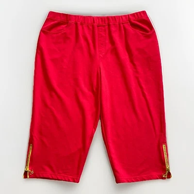 Quacker Factory 1X Holiday Red Pull On Capri Pants Bling Anchor Zip Resort Comfy - Image 1 of 4