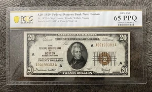 1929 $20 Boston Federal Reserve Bank Note Fr#1870-A PCGS 65 PPQ - Picture 1 of 2