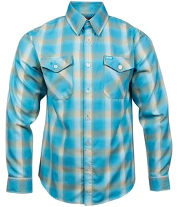 DIXXON Flannel "A Cold One" Men's LARGE Aqua Blue Plaid Button Shirt NIB - Picture 1 of 16