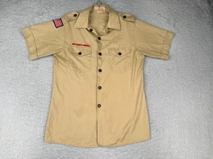 VINTAGE Boy Scouts of America Shirt Youth Large Beige Short Sleeve Polyester - Picture 1 of 14
