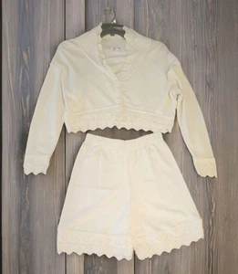Womens 100% Cotton White Crop Sweater Top And Shorts Set Size Small - Picture 1 of 11