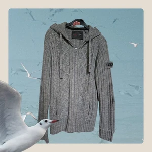 ⭐️No Excess ⭐️Herren Jacke Strickjacke XL L 52 54 Cardigan Zopfmuster Grau - Bild 1 von 22