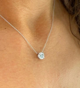 Rundschliff Moissanit Krappen Set Solitär Anhänger 14k massiv Weißgold 1,50ct - Bild 1 von 8