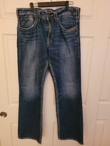 Silver Jeans Mens 36x34 Blue Straight Leg Relaxed Fit Dark Wash Zac Thick Stitch - Picture 1 of 9