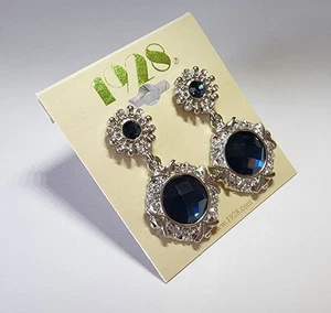 1928 Jewelry Silver Tone Blue Crystal Dangle Earrings Retro Halo Drop Gift NWT - Picture 1 of 4