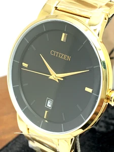 Citizen Men's Watch BI5012-53E Quartz Gold Tone Stainless Steel Black Dial 40mm - Picture 1 of 12