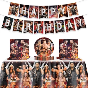 Wrestling Birthday Supplies, 42Pcs Wrestling Decorations Include Banner, Tablecl - Picture 1 of 12