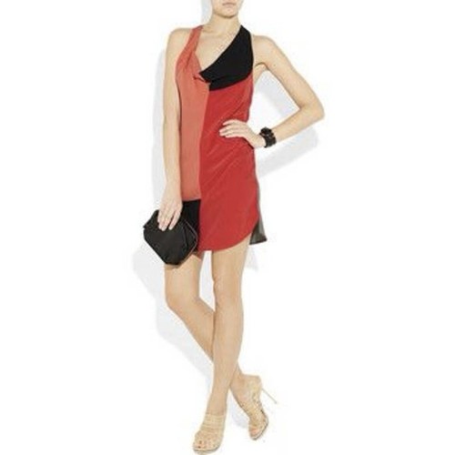 Mini Abito Alexander Wang Color Block 100% Seta Drappeggio Anteriore Racerback Taglia 2