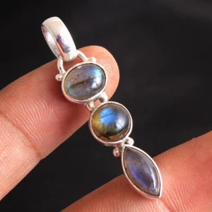 Colgante de piedras preciosas de labradorita de joyería fina de plata esterlina maciza 925 hecho a mano - Imagen 1 de 4