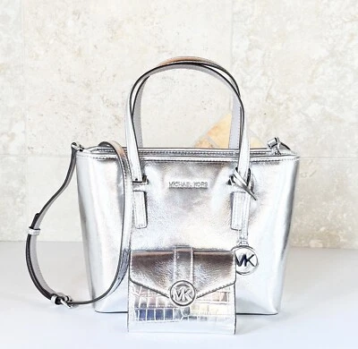 MICHAEL KORS JET SET TRAVEL  XS CARRYALL TOTE SHOULDER CROSSBODY BAG SILVER - Image 1 of 4