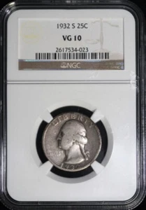 1932-S 25C WASHINGTON SILVER QUARTER - NGC VG10 - Picture 1 of 2