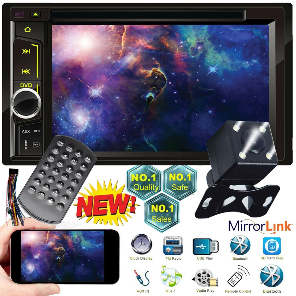 6.2" HD Car Stero Radio 2DIN FM/CD/DVD/USB Player Audio MirrorLink-GPS Head Unit - Image 1 of 4