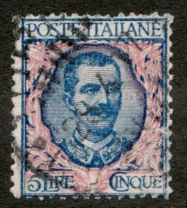 1901-26 Italy Sc #91 - 5 Lire, King Victor Emmanuel III - Used Cv$7.25 - Picture 1 of 1