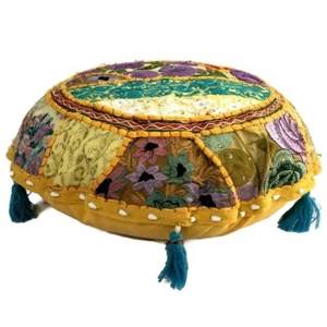 Indien Khambadiya Round Bean Bag Pouf Patchwork Ottoman Pouffe Cover Seat Stool - Picture 1 of 4