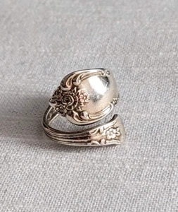 Vintage versilbert WM Rogers Oneida Löffel Blumenfolie Ring verstellbar Größe 6 1/2 - Bild 1 von 15