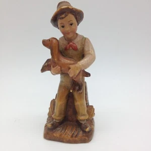 Vintage Anton Fischer Junge hält Hund Holzfigur selten Oberammergau - Bild 1 von 6