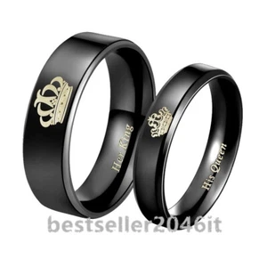 2pcs His Queen Her King Couple Rings Titanium Steel Promise Wedding Bands Set - Picture 1 of 6