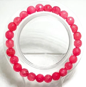 Hot Pink Jade Faceted Round 8mm Gemstone Bead Beaded Handmade Bracelet PGB38 - Picture 1 of 2
