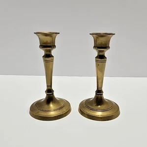 Set of 2 Vintage Brass Candlestick Holders Made in China 5 inches MCM - Picture 1 of 7
